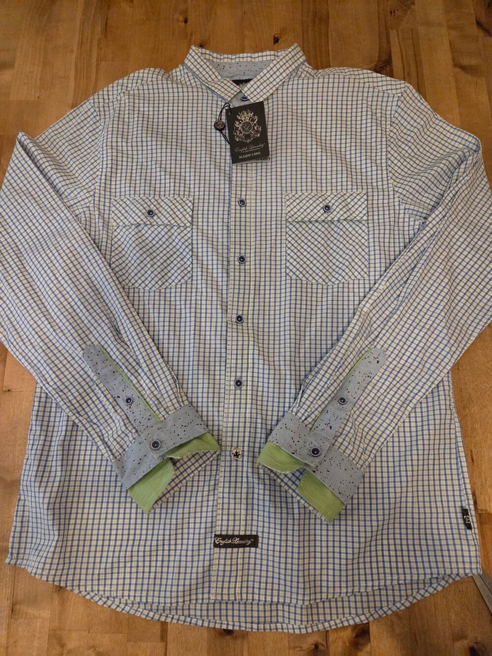 NWT English Laundry Blaque Label Men's Button Down Shirt L Check Plaid